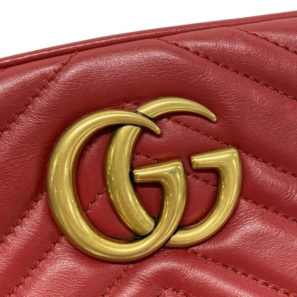 Auth GUCCI GG Marmont Quilting Small Shoulder Bag Red Leather - - Picture 13 of 14